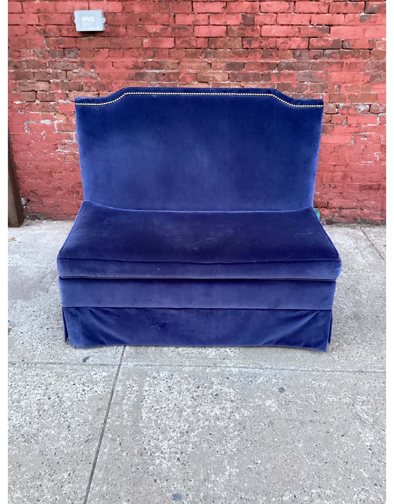 Ballard Designs Blue Velvet Nailhead Sofa Bench