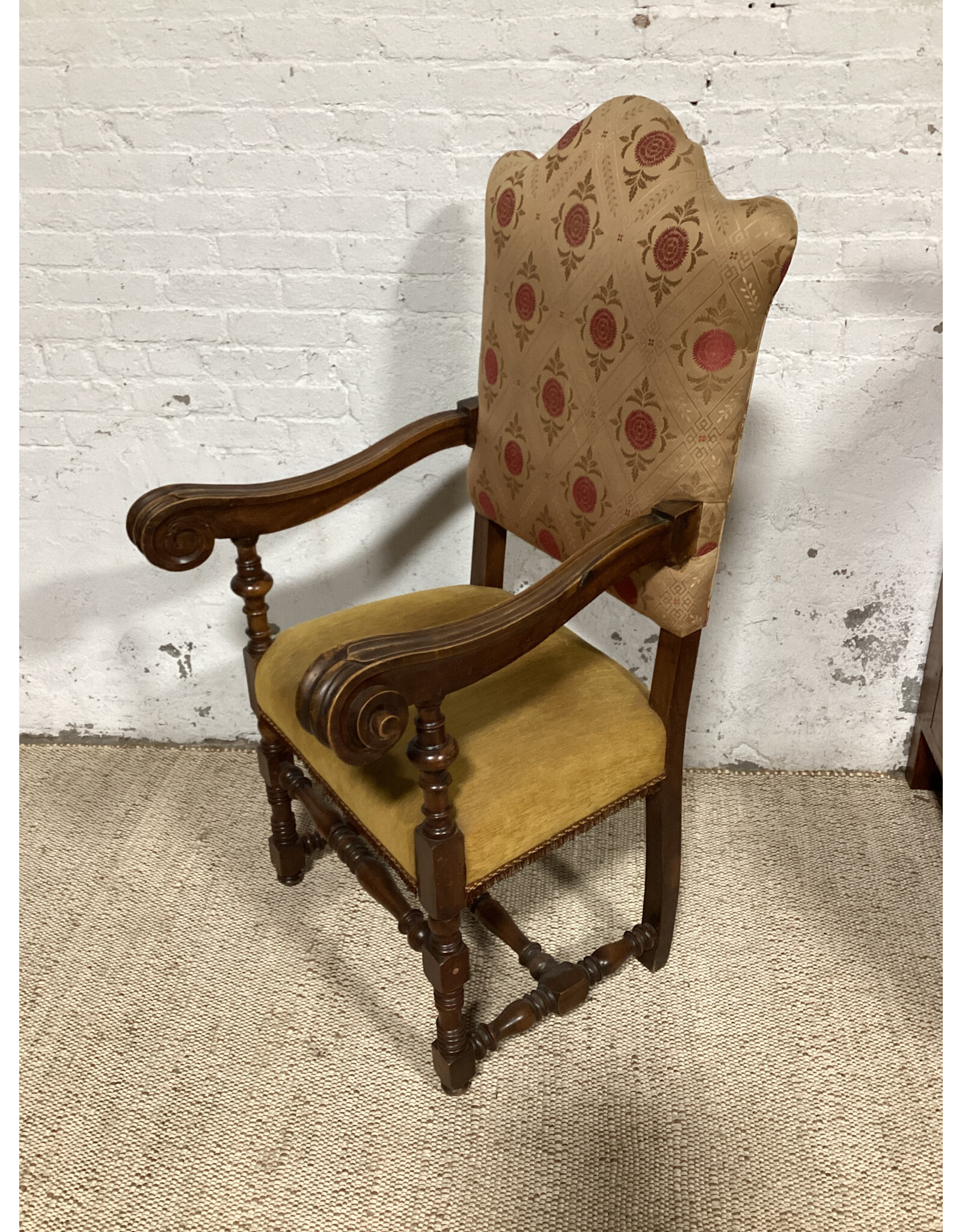Louis XIII Style Upholstered Carved Walnut Armchair
