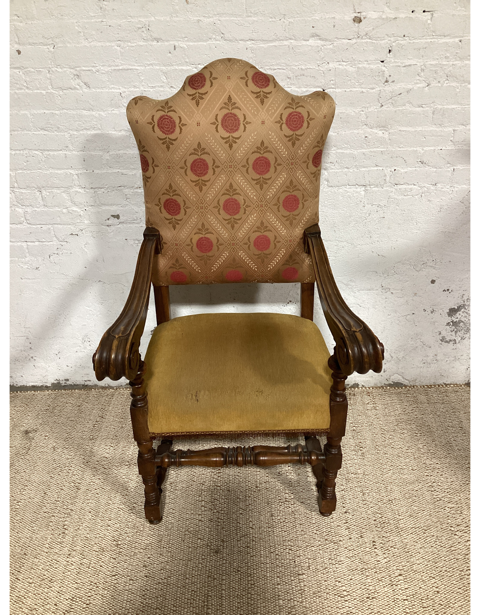 Louis XIII Style Upholstered Carved Walnut Armchair