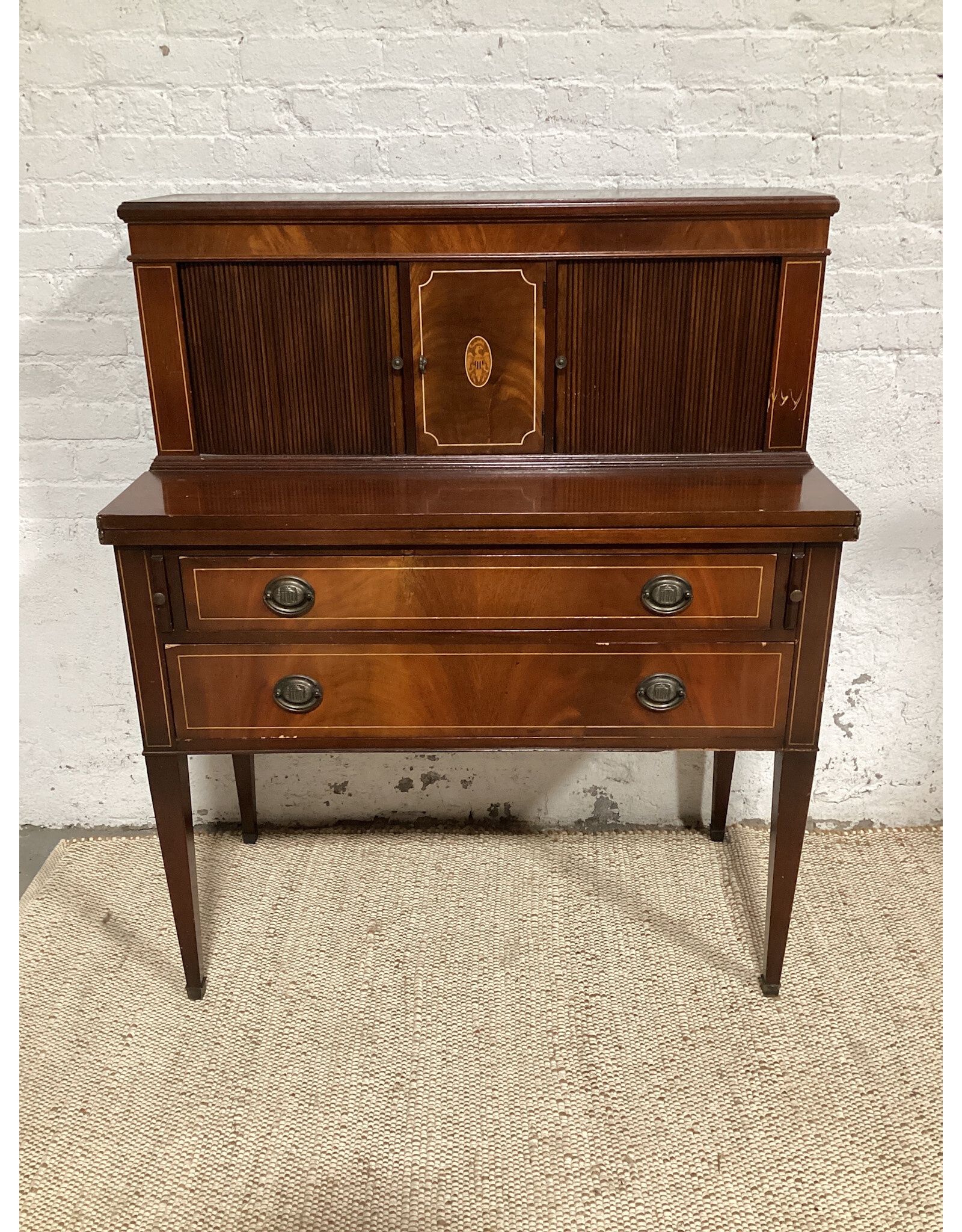 Hepplewhite Tambour Fall Front Mahogany Writing Desk