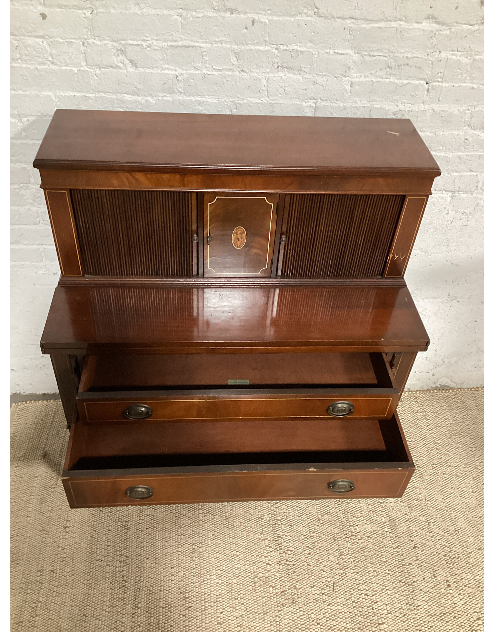 Hepplewhite Tambour Fall Front Mahogany Writing Desk