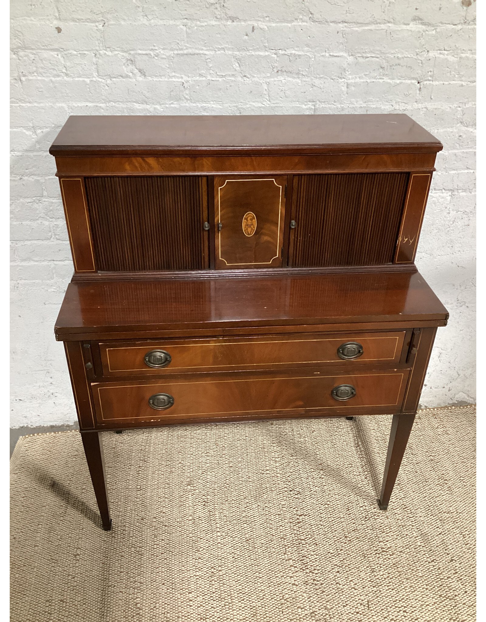 Hepplewhite Tambour Fall Front Mahogany Writing Desk