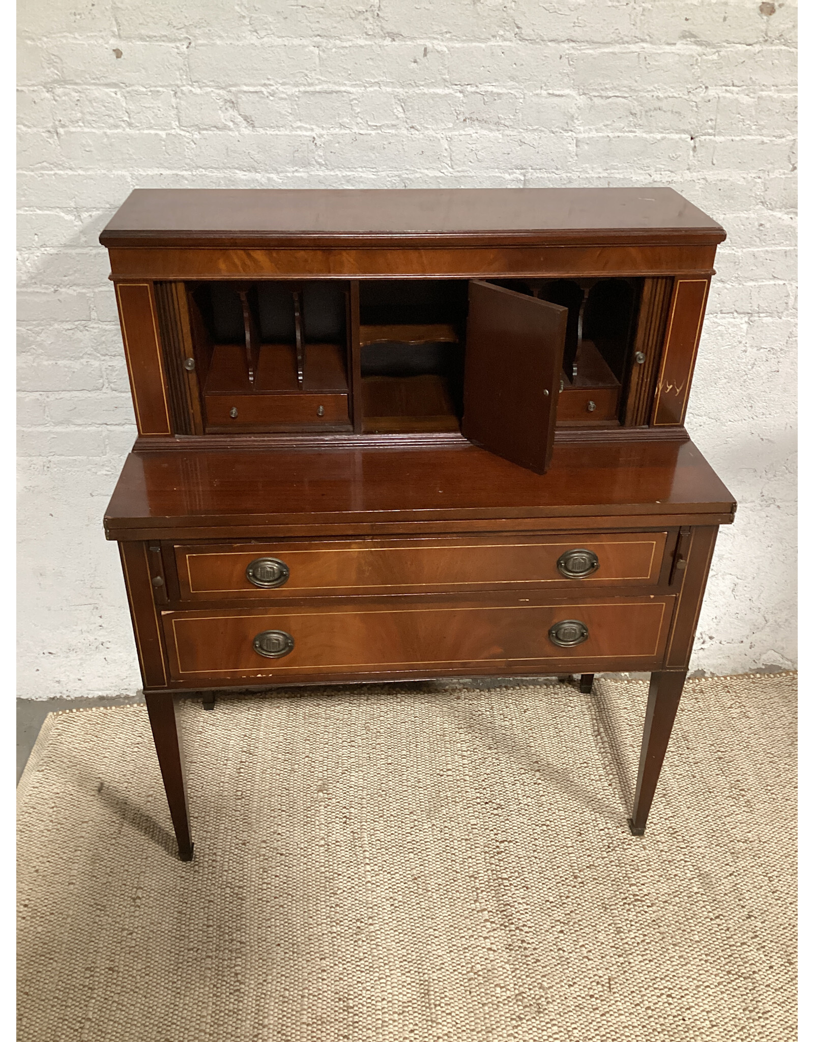 Hepplewhite Tambour Fall Front Mahogany Writing Desk