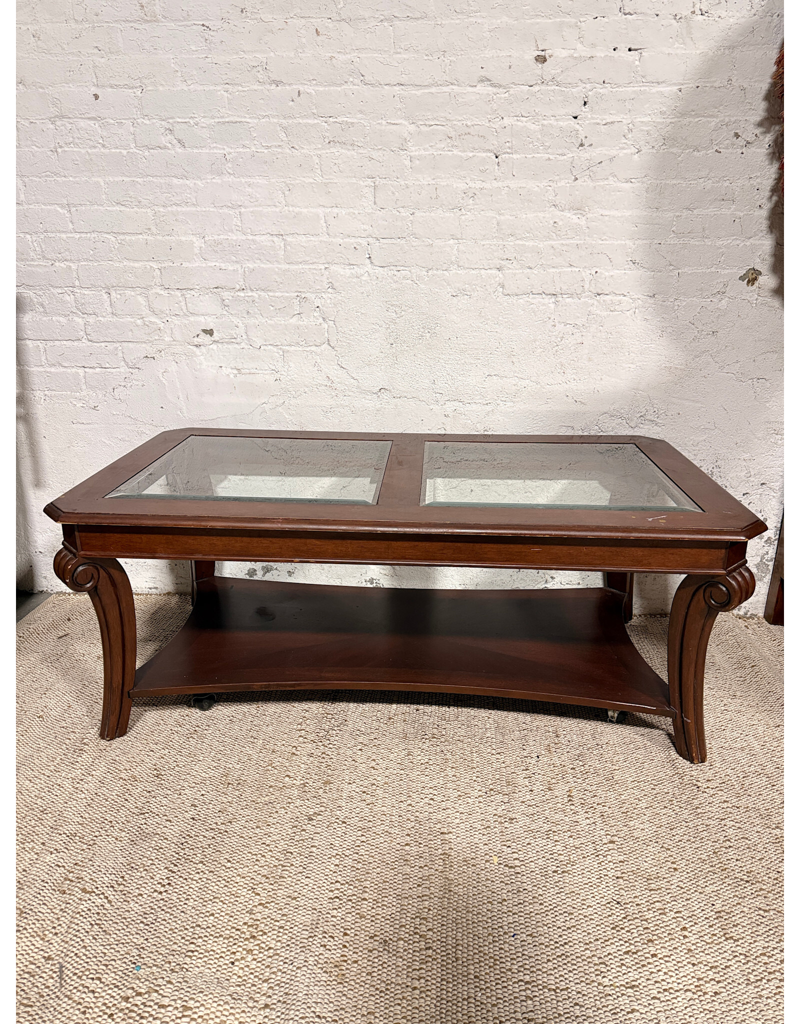 Modern Solid Wood 2-Glass 2Tier Coffee Table