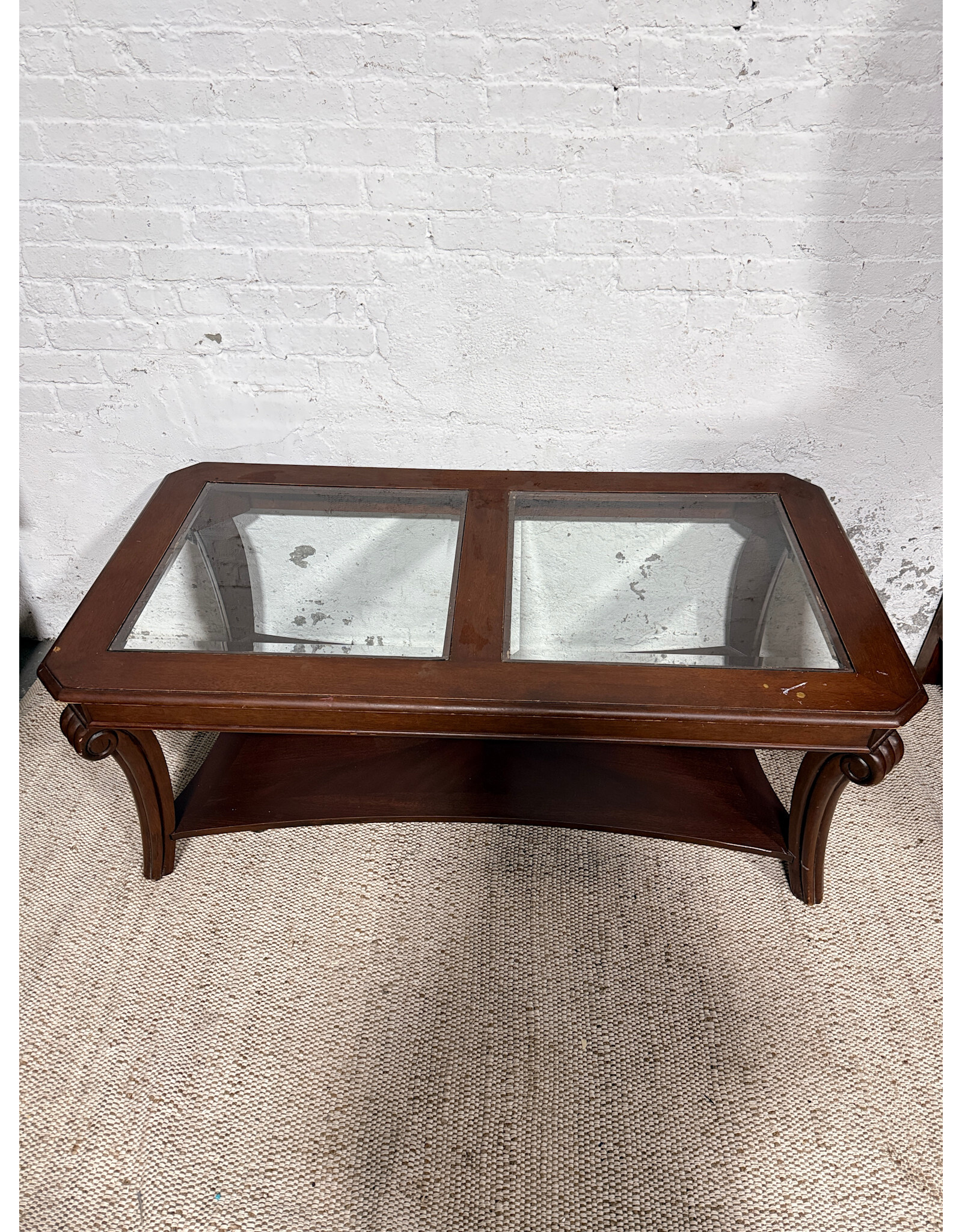 Modern Solid Wood 2-Glass 2Tier Coffee Table