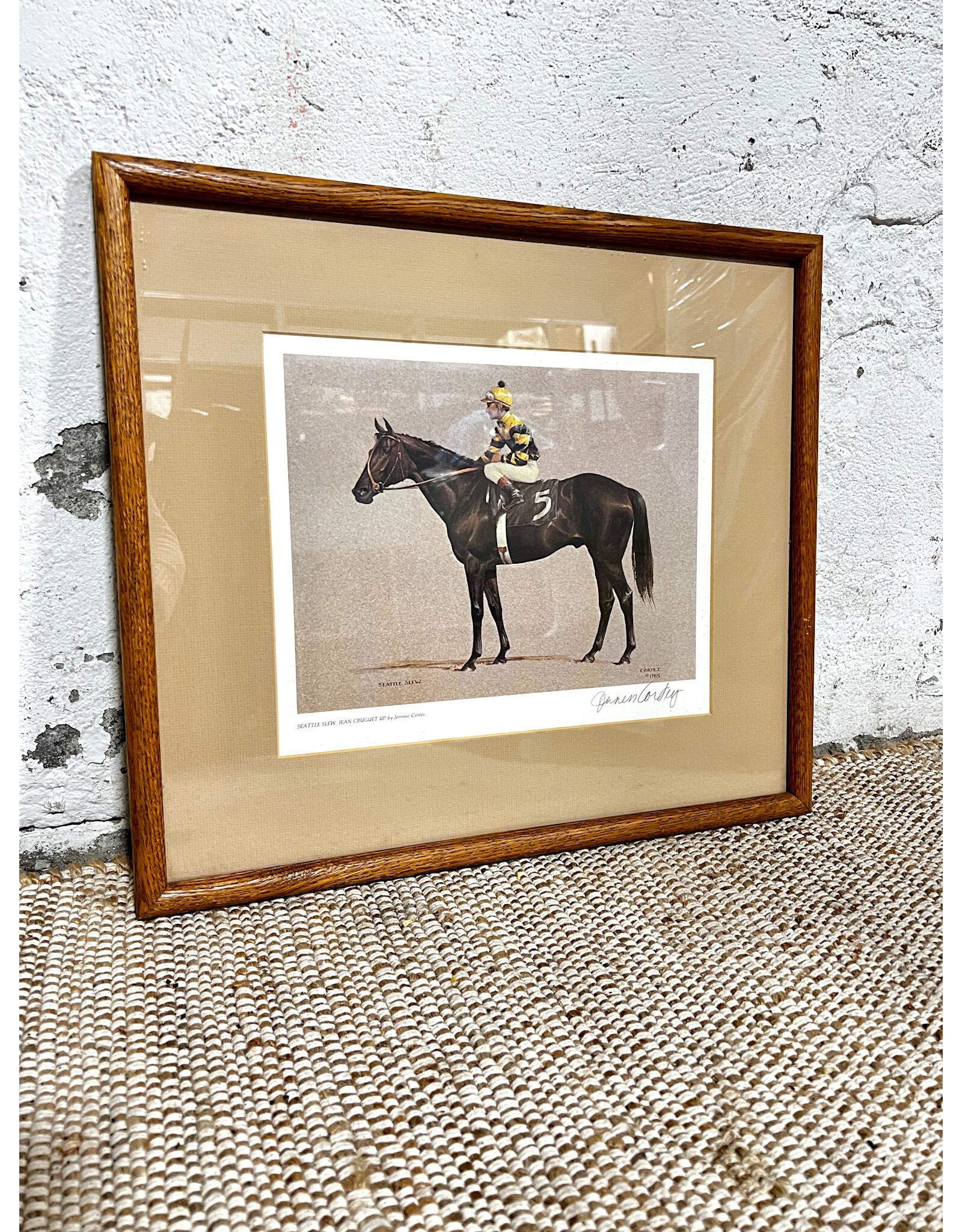 Seattle Slew, framed lithograph, sgnd Jenness Cortez