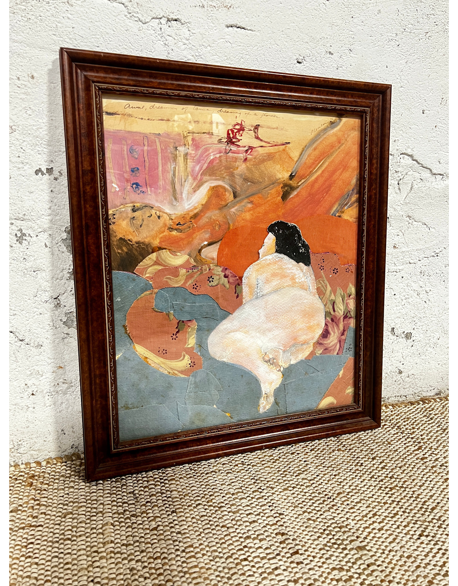 Annie, Dreaming of Laura, framed mixed media collage, sgnd M. Lenzier '76