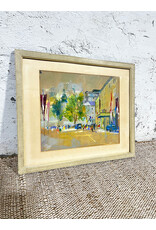 Bustling Street, framed mixed media