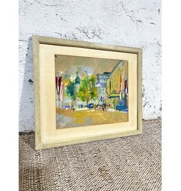Bustling Street, framed mixed media