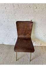 Vintage Leather Curved Glit Metal Sidechair
