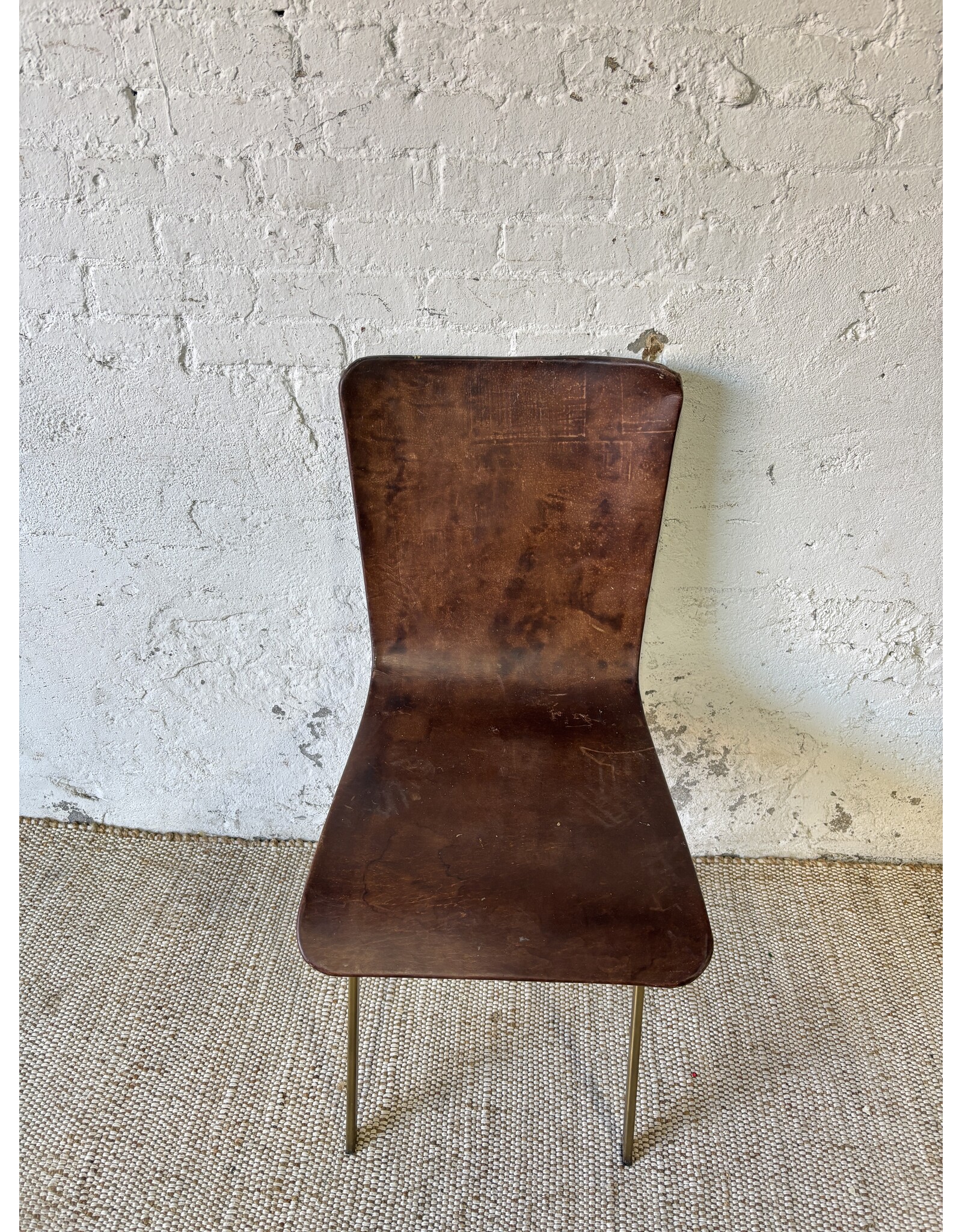 Vintage Leather Curved Glit Metal Sidechair