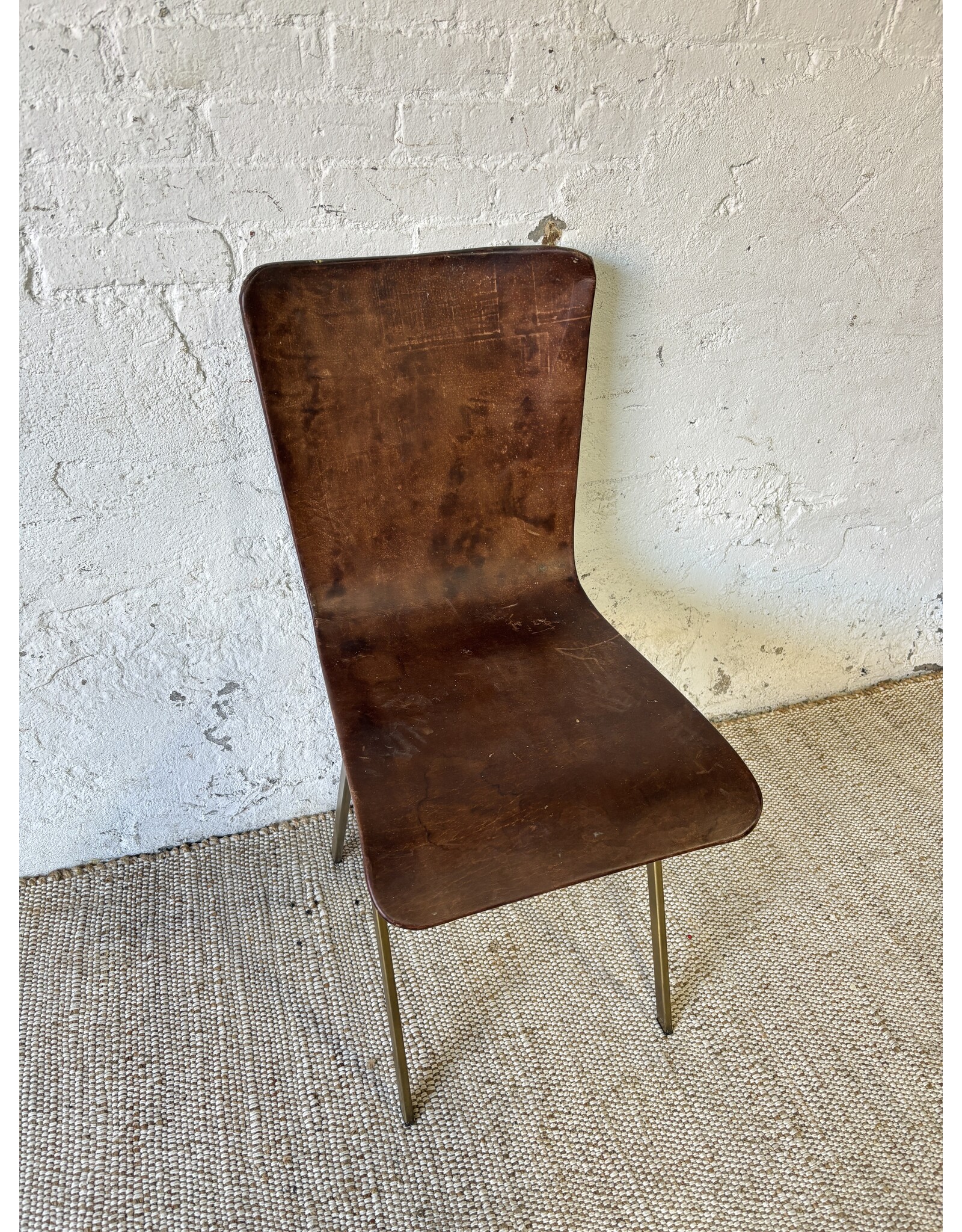 Vintage Leather Curved Glit Metal Sidechair