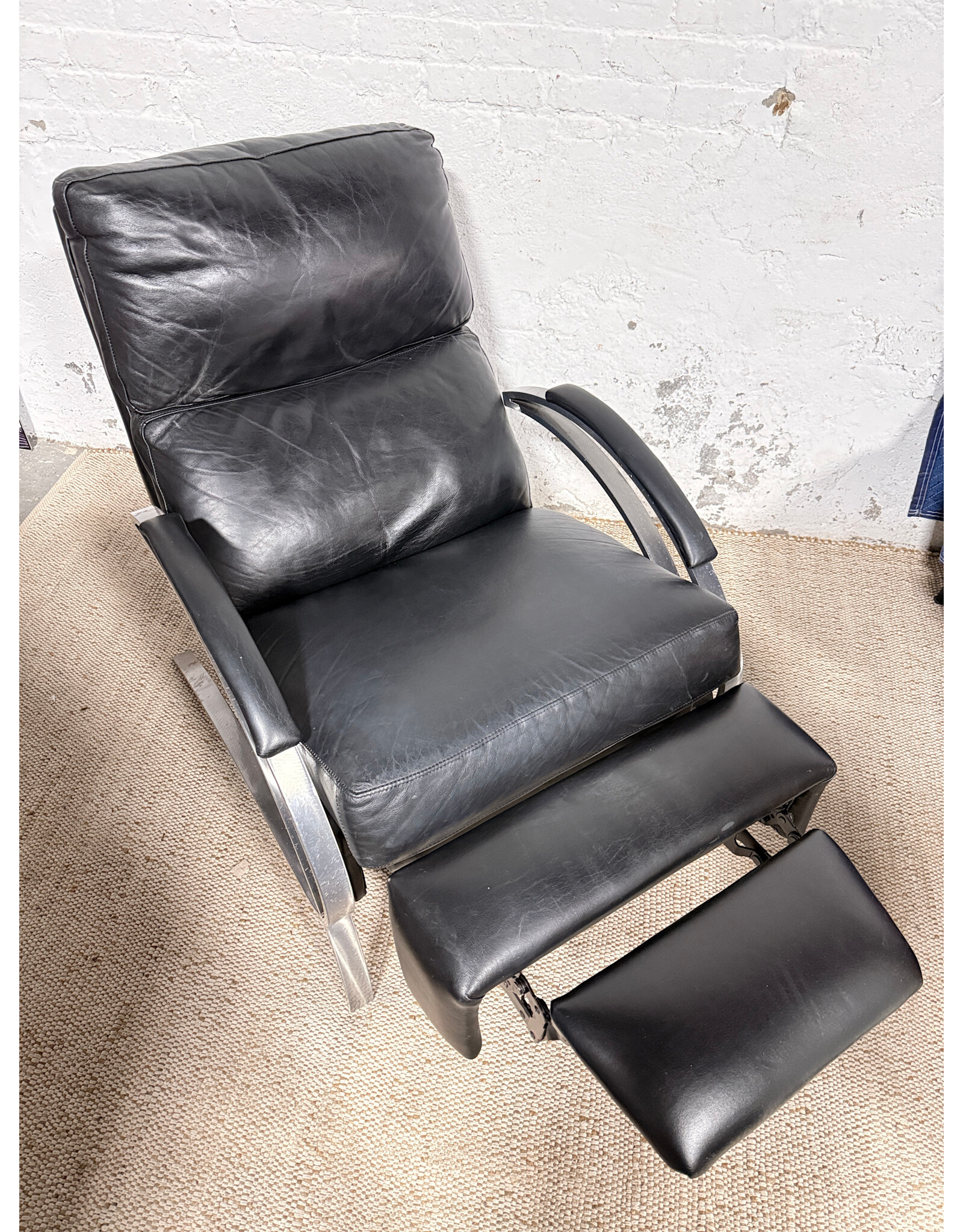 Modern Spiral Low Leg Leather Reclining Lounge Chair