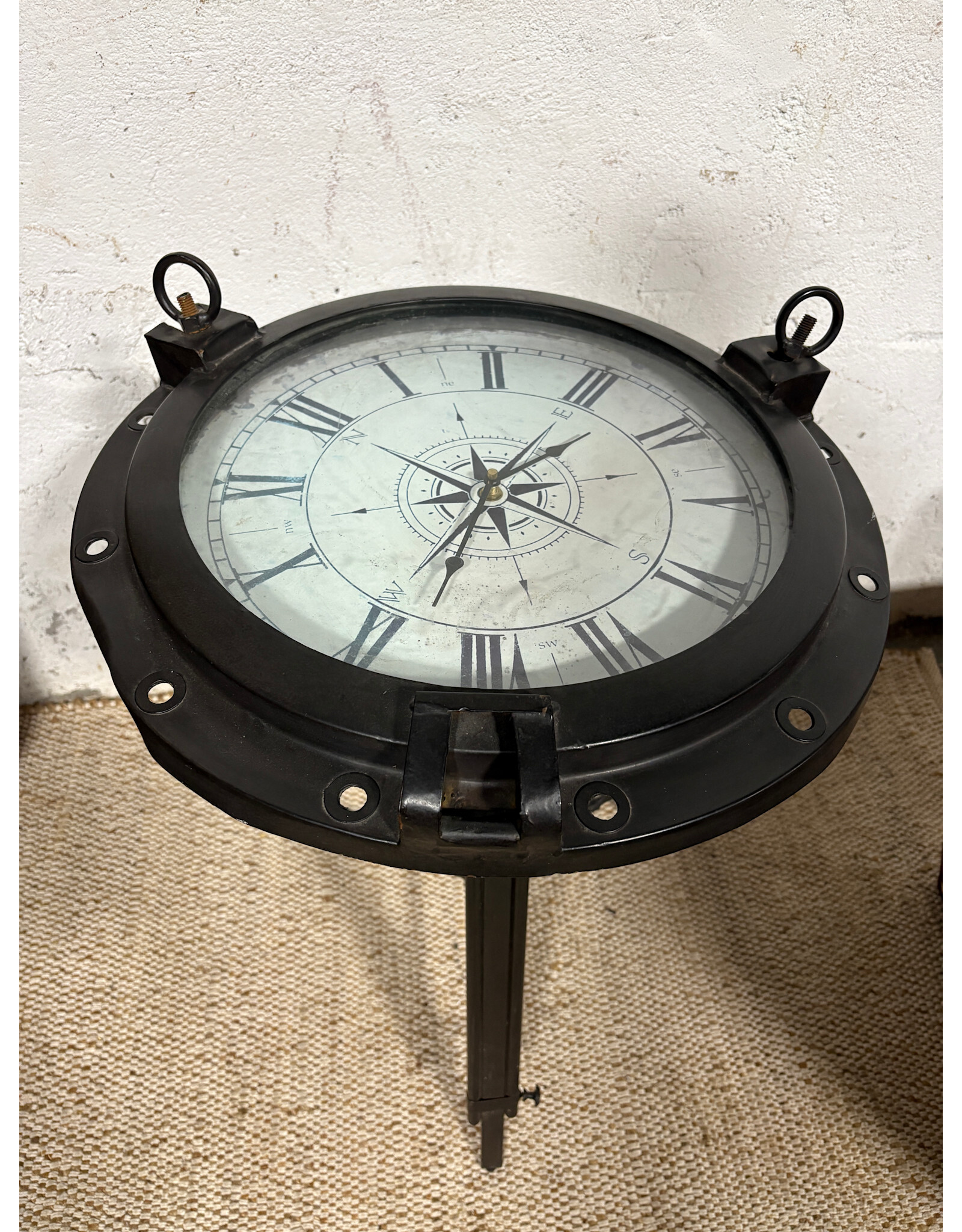 Industrial Metal Round Clock End Table