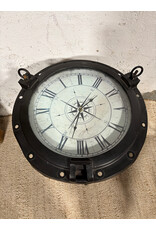 Industrial Metal Round Clock End Table