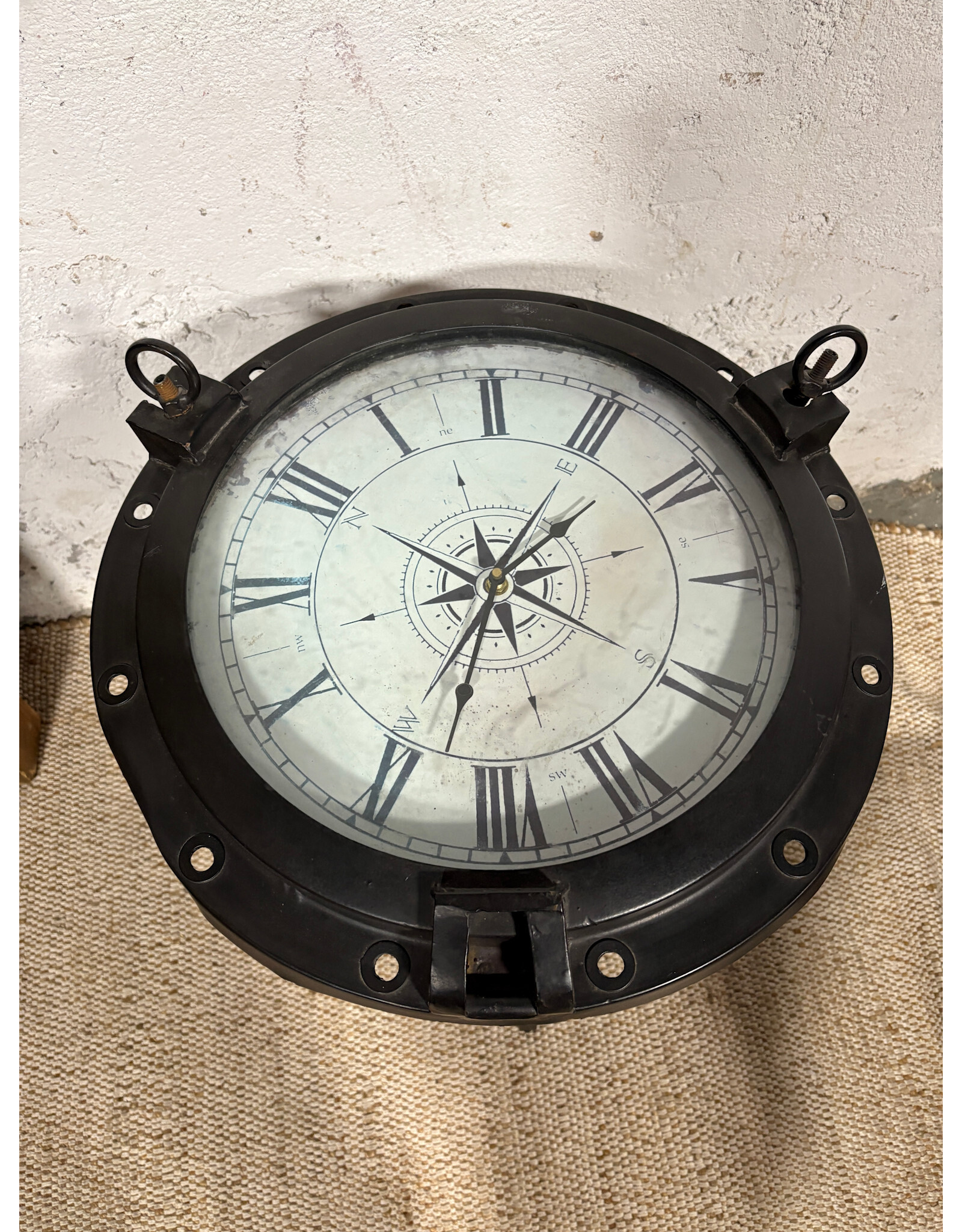 Industrial Metal Round Clock End Table