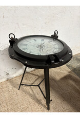 Industrial Metal Round Clock End Table