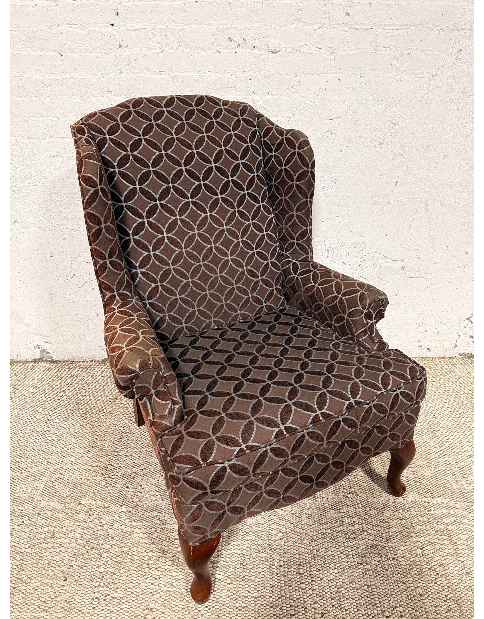 Modern Brown Wingback Patterned Lounge Chair
