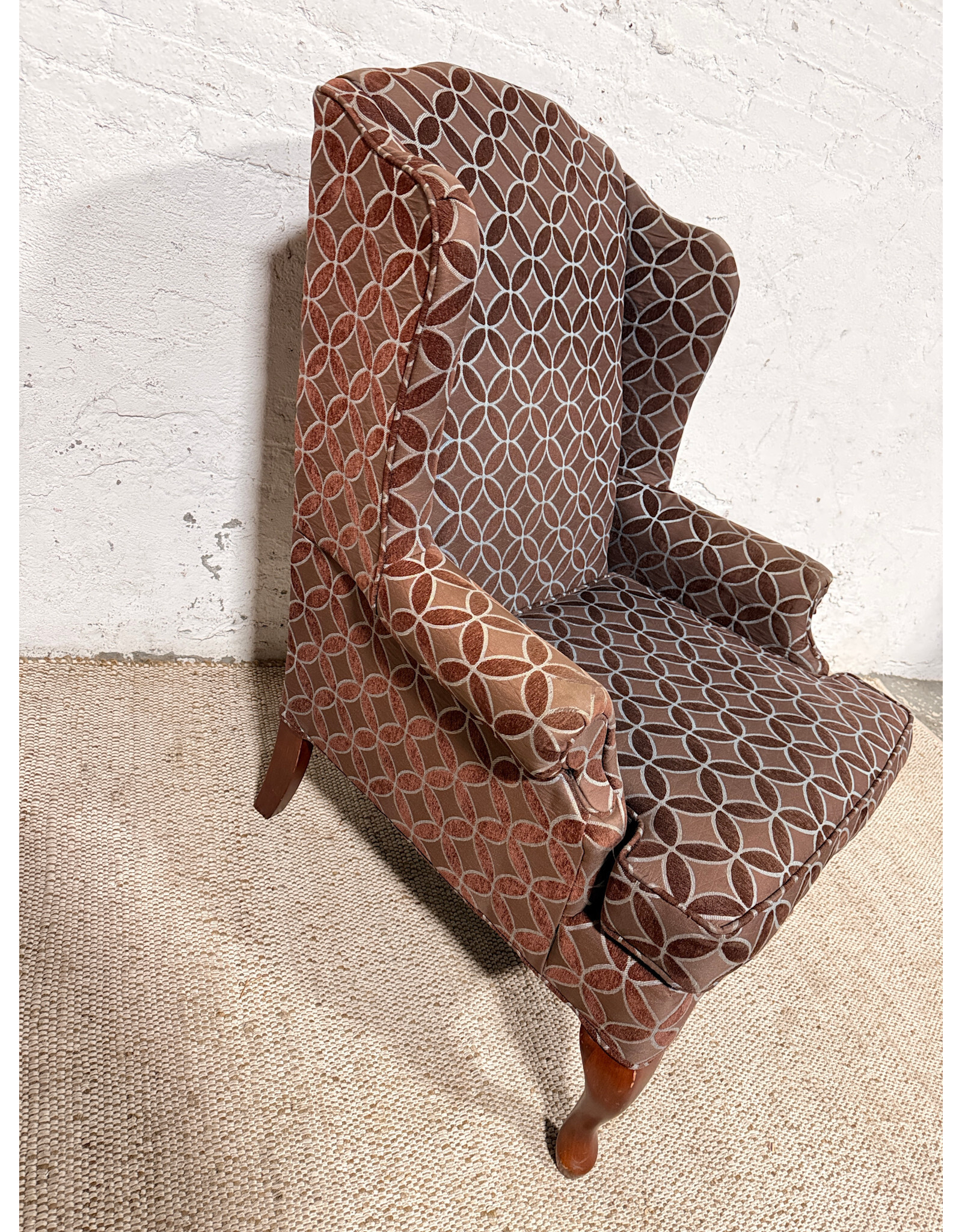 Modern Brown Wingback Patterned Lounge Chair