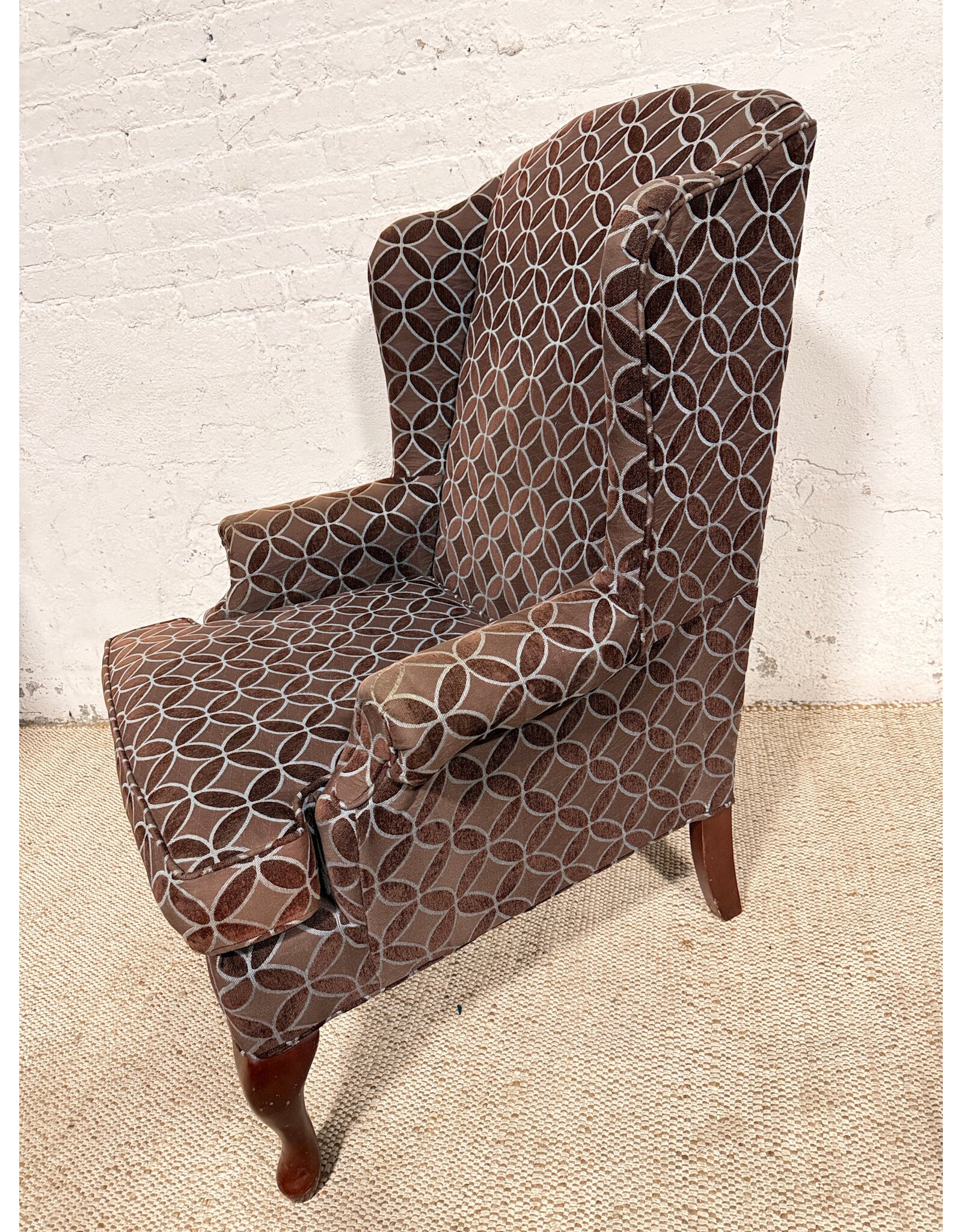 Modern Brown Wingback Patterned Lounge Chair