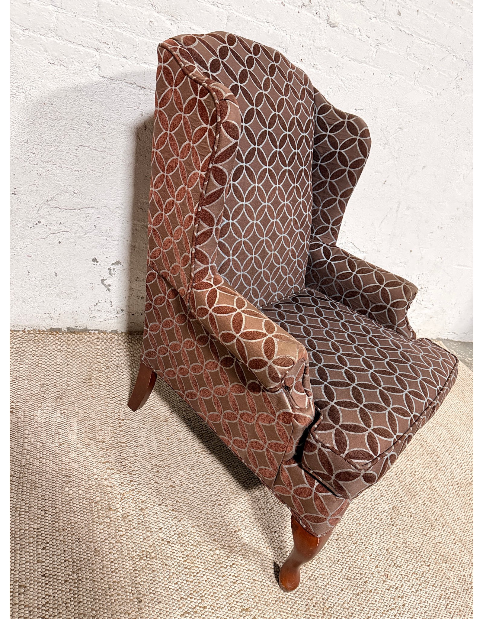 Modern Brown Wingback Patterned Lounge Chair