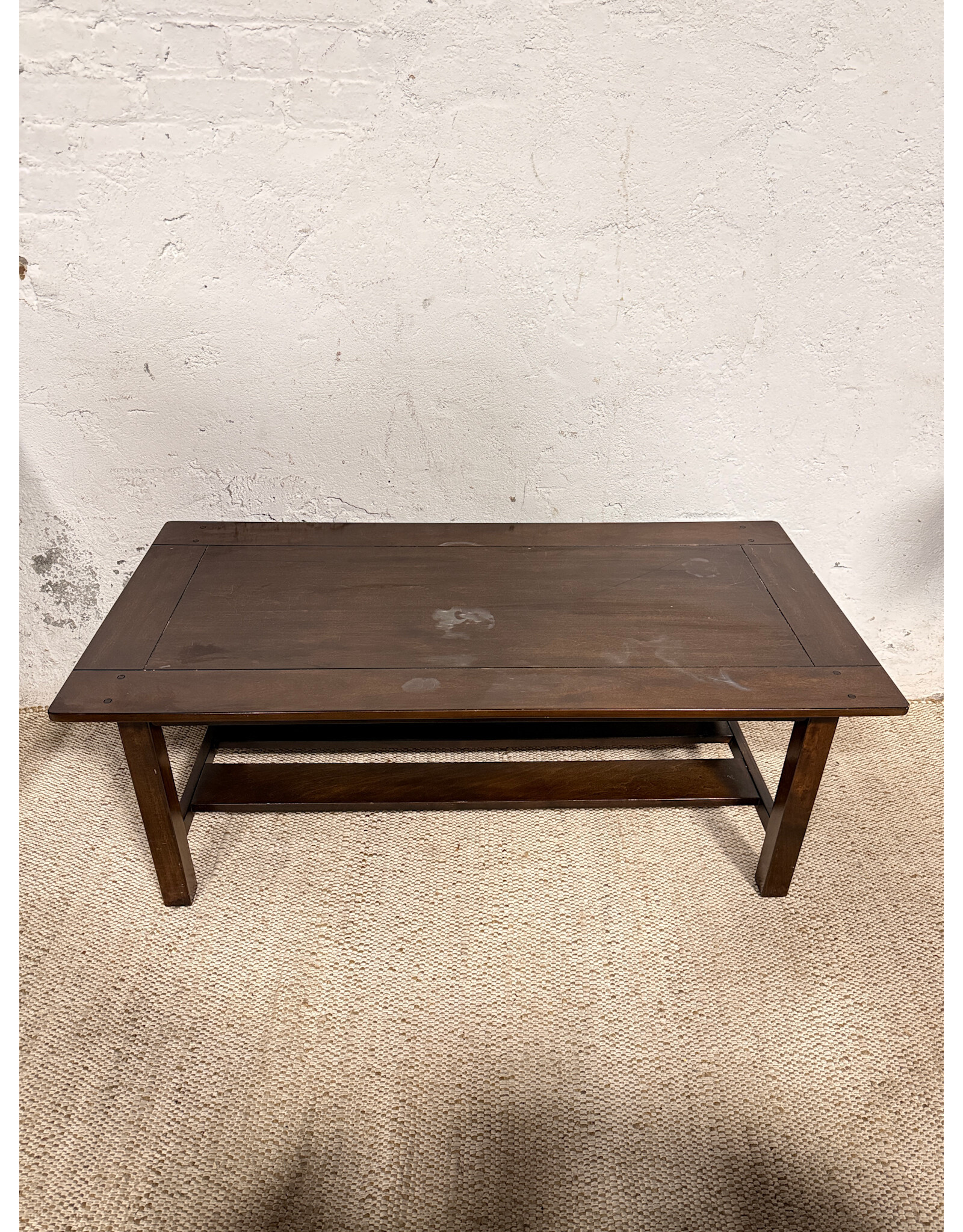 Brown Wooden Trestle Coffee Table