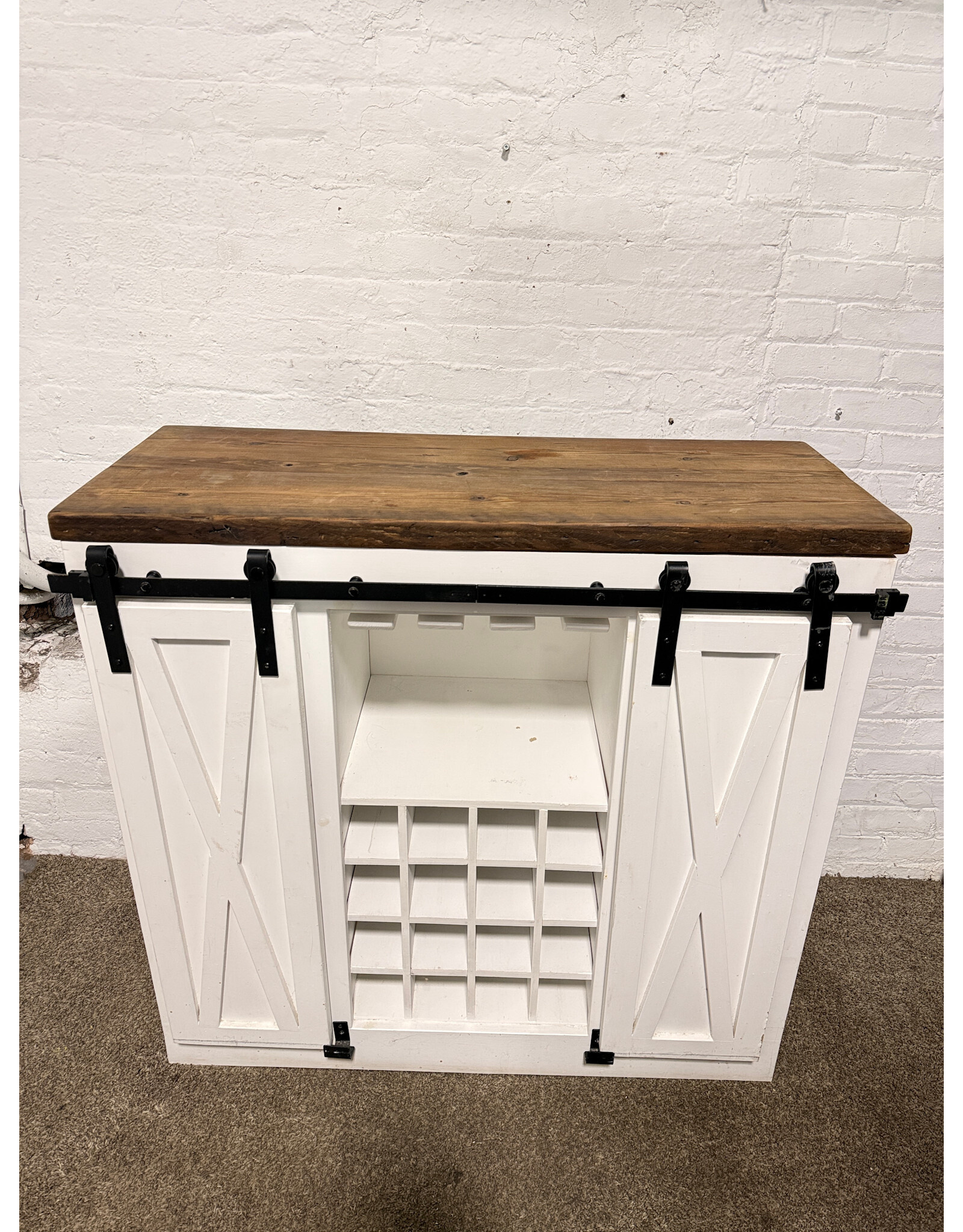 Sliding Barn Door Buffet Cabinet w/Wine Storage