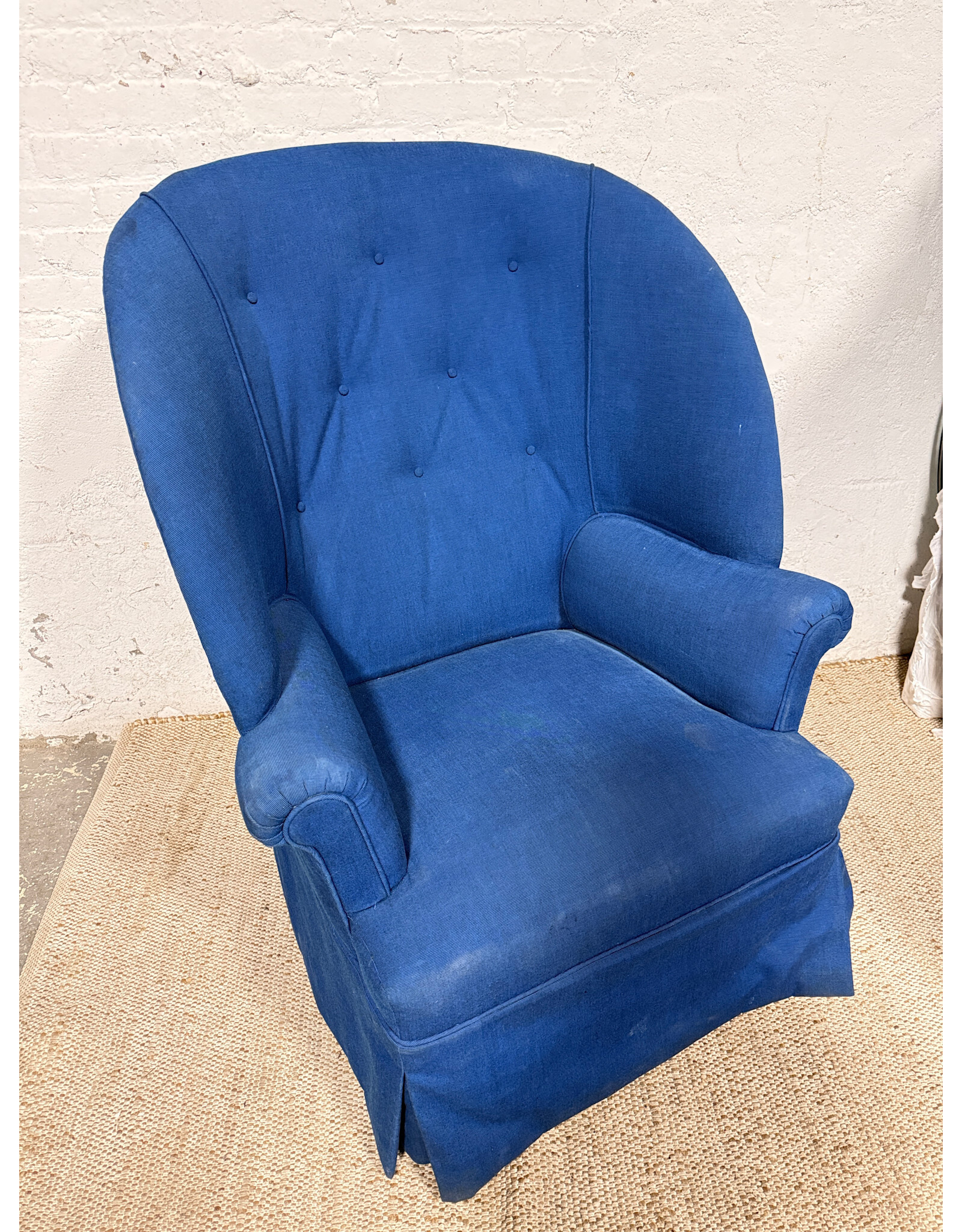 Vintage Blue Upholstered Wingback Armchair