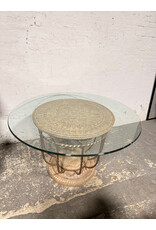 Round Glass Top, Decorative Ornate Pedestal Base Dining Table