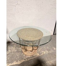 Round Glass Top, Decorative Ornate Pedestal Base Dining Table