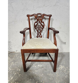 Baker Furniture Historic Charleston Reproduction Carved Mahogany Upholstered Seat Dining Chair with Arms