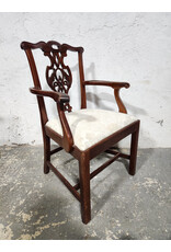 Baker Furniture Historic Charleston Reproduction Carved Mahogany Upholstered Seat Dining Chair with Arms