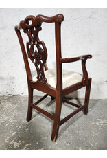 Baker Furniture Historic Charleston Reproduction Carved Mahogany Upholstered Seat Dining Chair with Arms