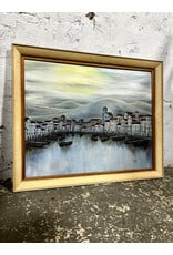 Port of Italy, framed oil on canvas, sgnd Monte 4-65