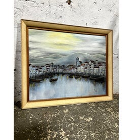 Port of Italy, framed oil on canvas, sgnd Monte 4-65