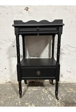 Black Two-Tier Wood Side Table on Wheels