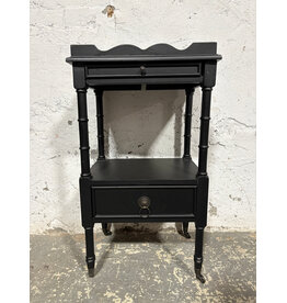 Black Two-Tier Wood Side Table on Wheels