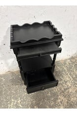 Black Two-Tier Wood Side Table on Wheels