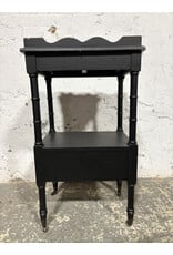 Black Two-Tier Wood Side Table on Wheels