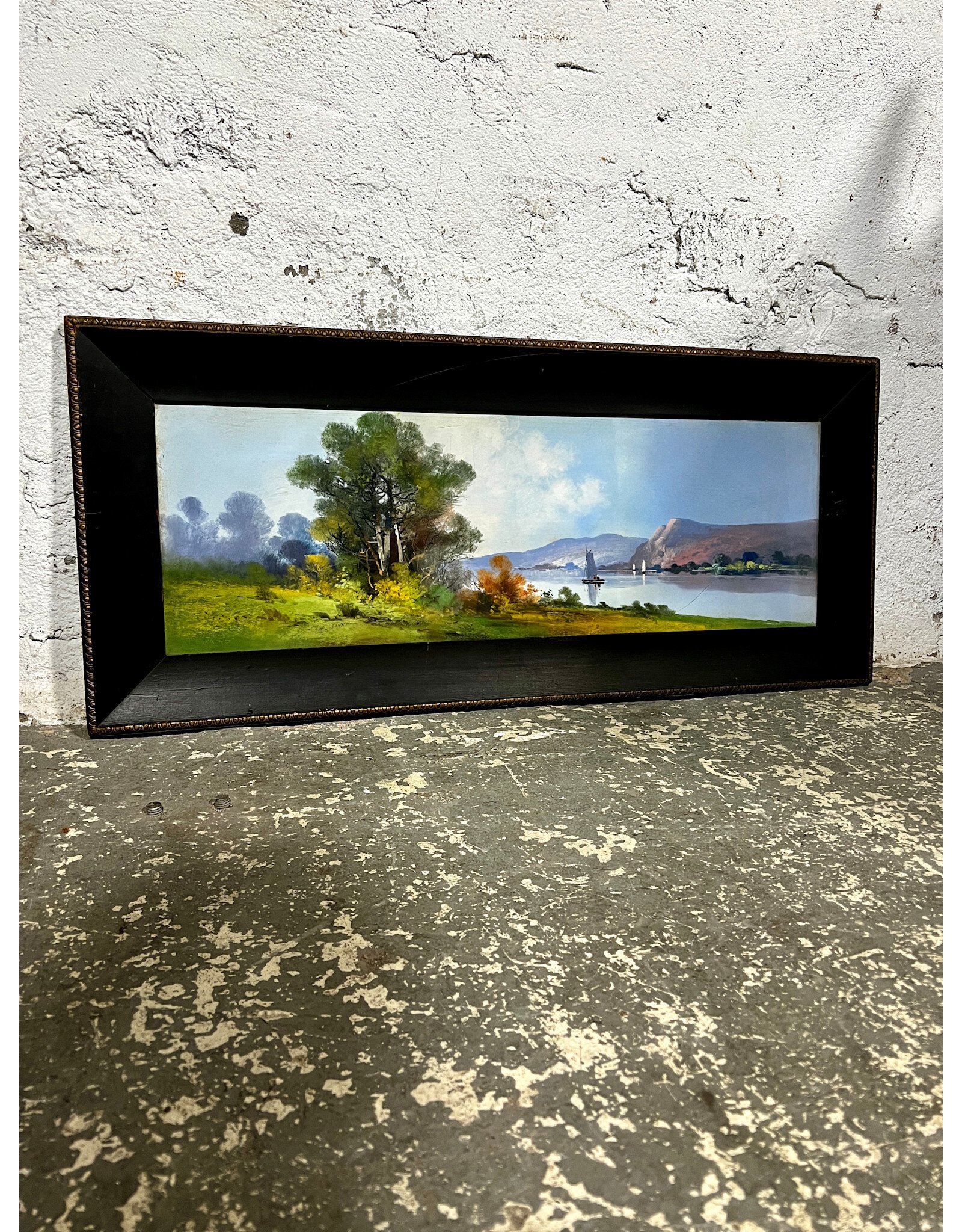 Adirondack Mountains, framed gouache painting