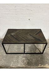 Wood Top Herringbone Pattern & Metal Frame Coffee Table