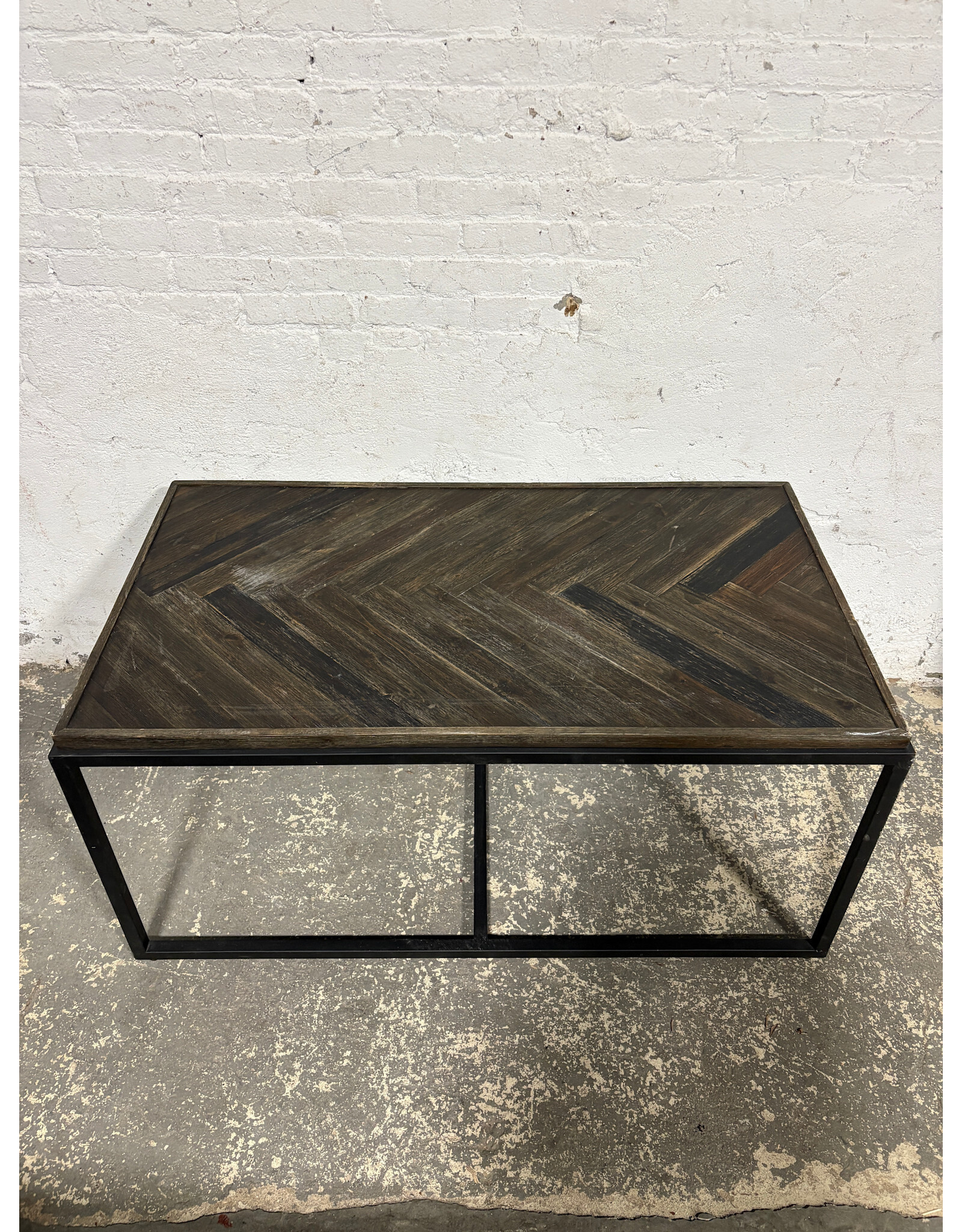 Wood Top Herringbone Pattern & Metal Frame Coffee Table
