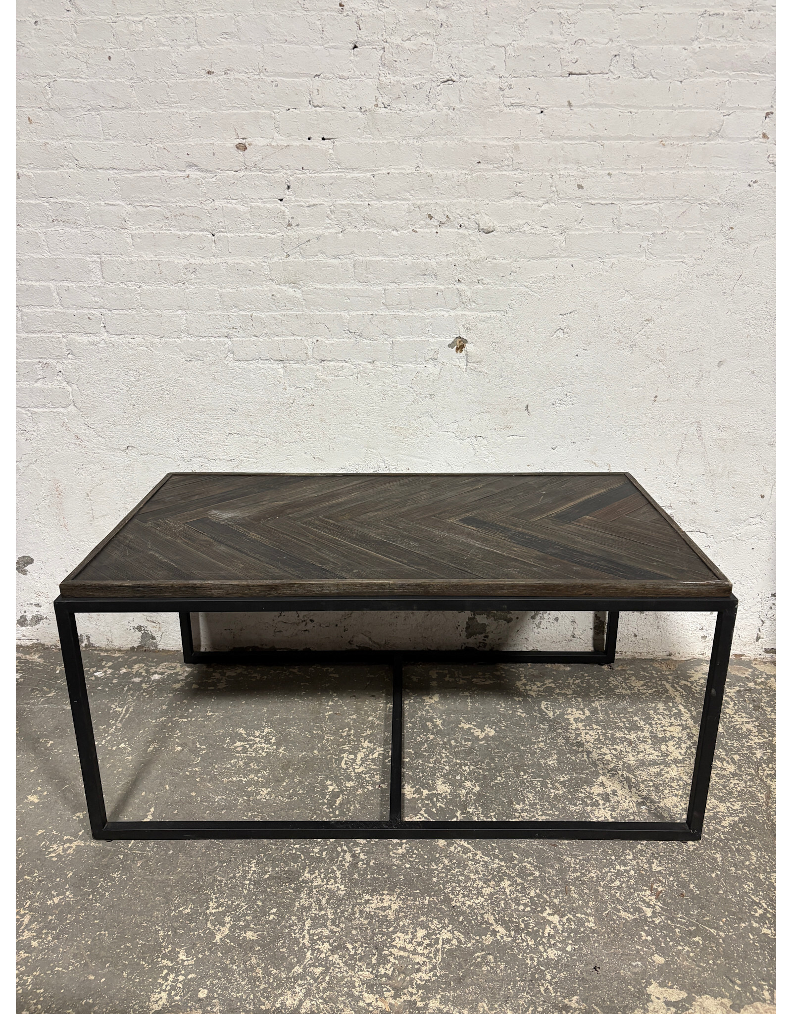 Wood Top Herringbone Pattern & Metal Frame Coffee Table