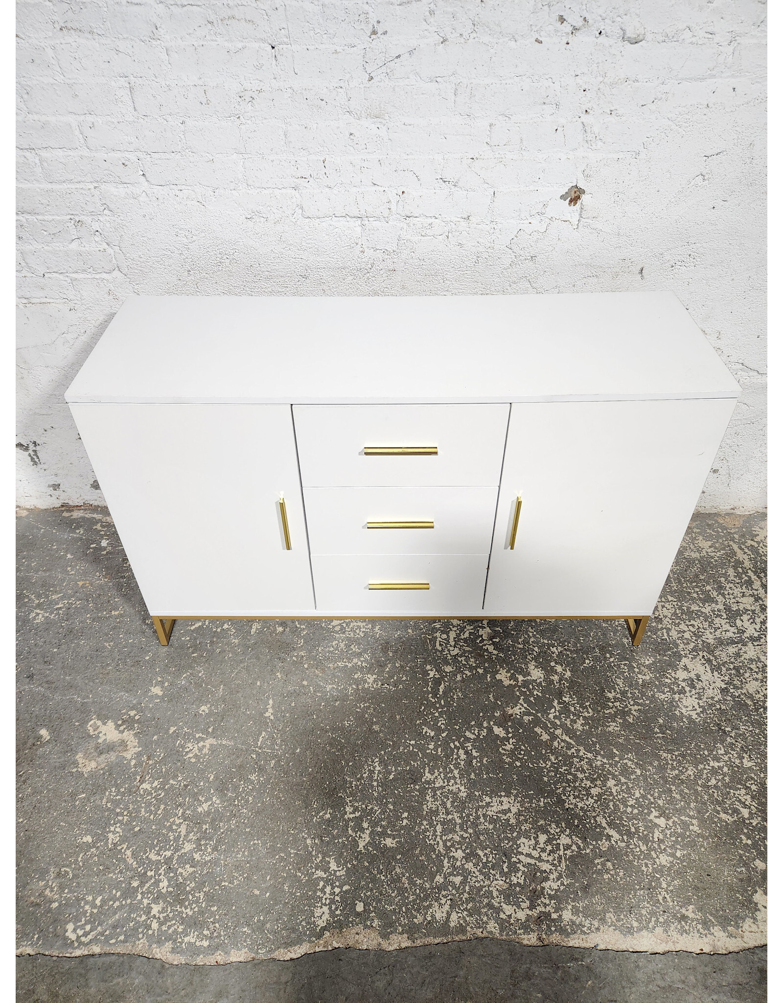 White 2-Cabinet and 3-Drawer Console Table