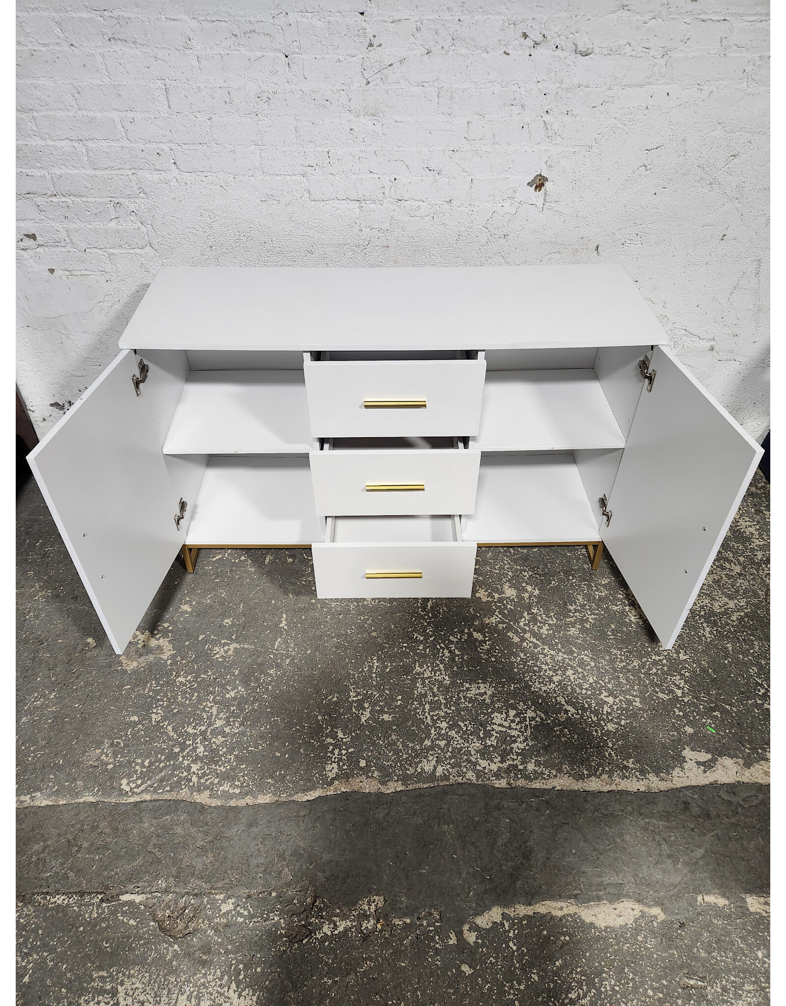 White 2-Cabinet and 3-Drawer Console Table