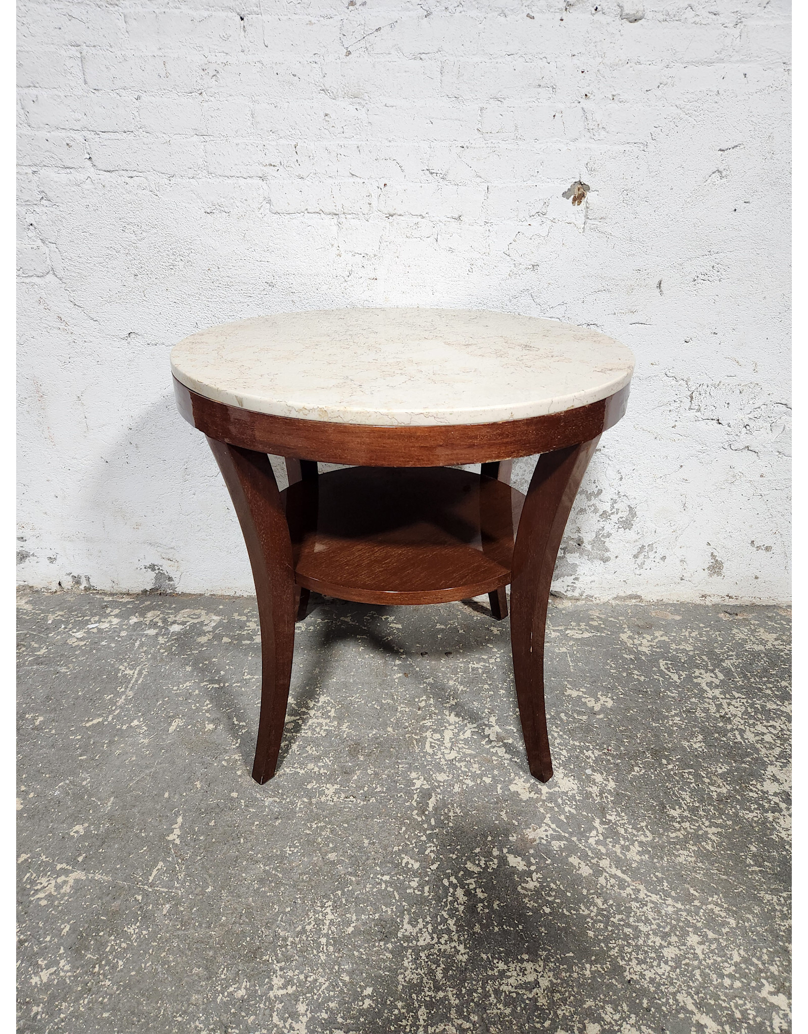 Circular Wooden Base with Marble Top 2-Tier Side Table