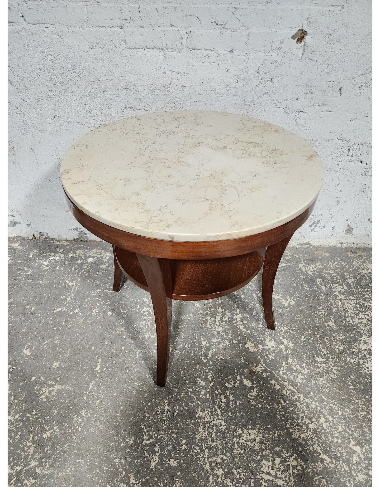 Circular Wooden Base with Marble Top 2-Tier Side Table