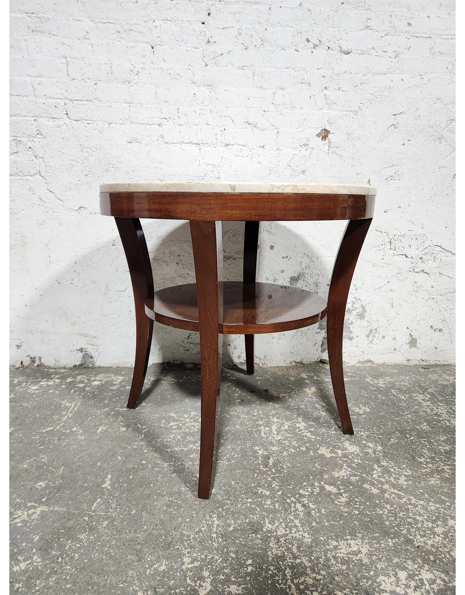 Circular Wooden Base with Marble Top 2-Tier Side Table
