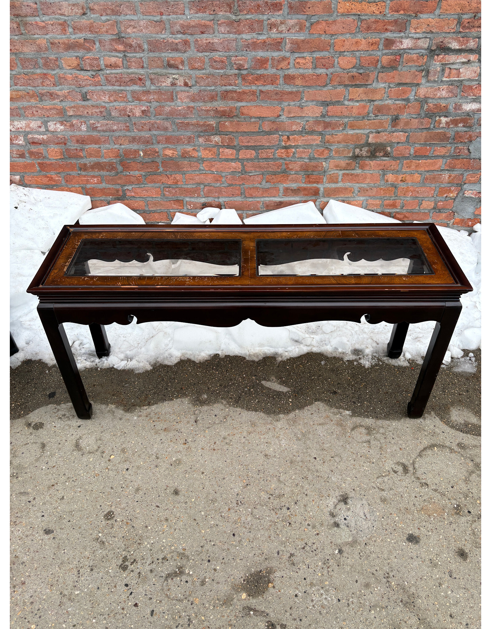 Chinoiserie Smoked Bevel Glass Top Console
