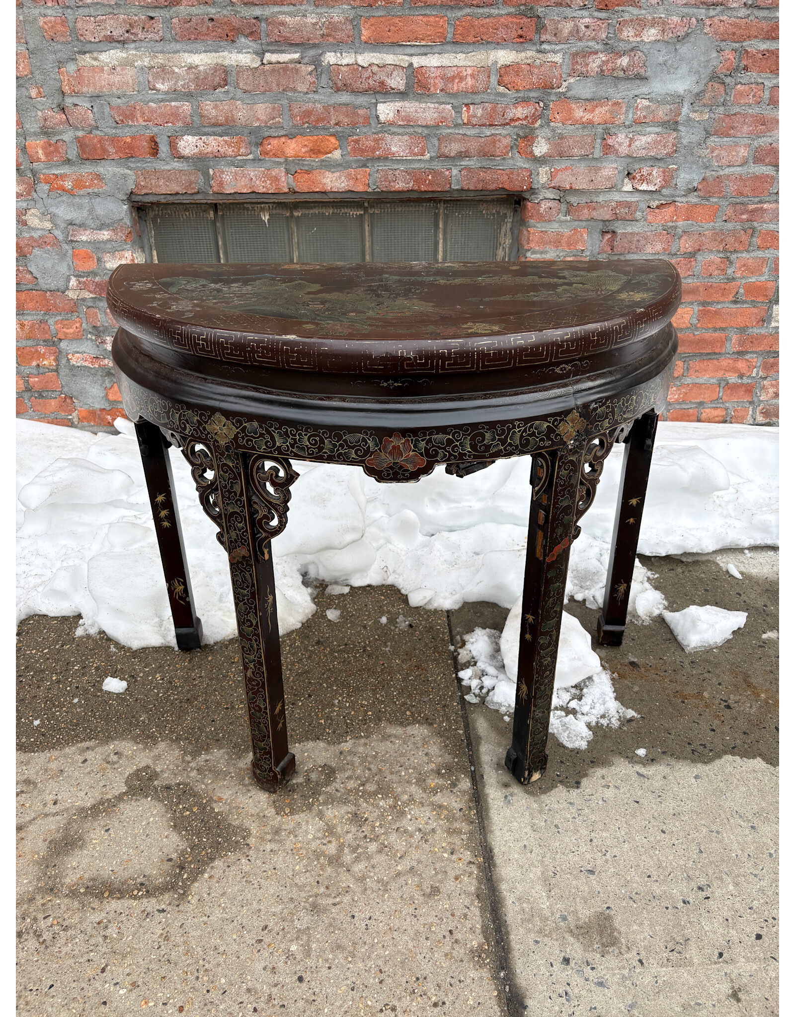 Chinese Demi Lune Laquered Console